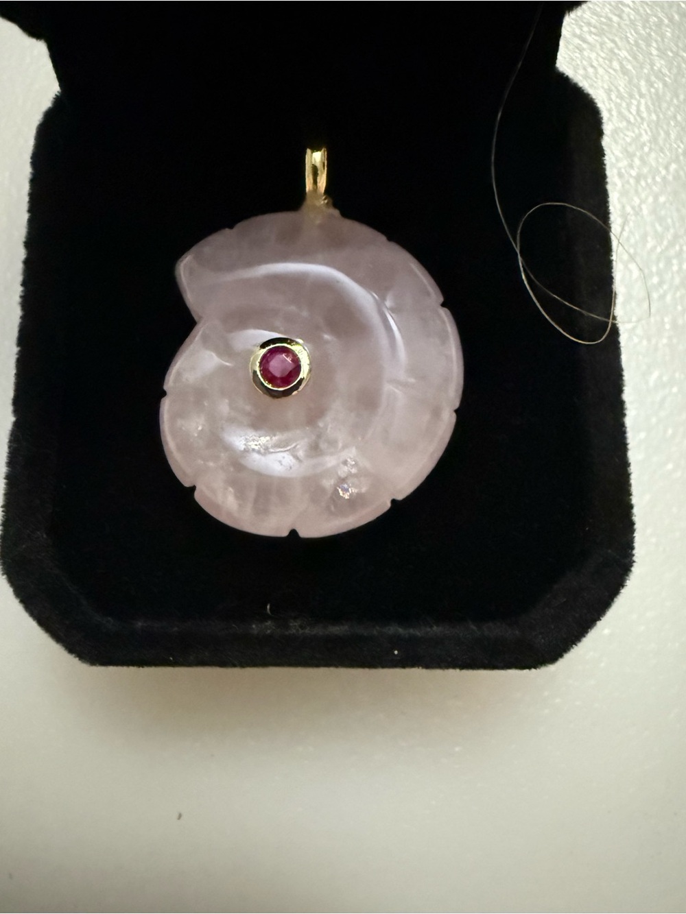 Adina Eden Rose Quartz Floral Pendant with Ruby Accent and Gold Bail
